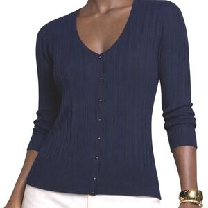City Chic Navy Blue Cable Knit Button Front Cardigan 3/4 Sleeve Size L